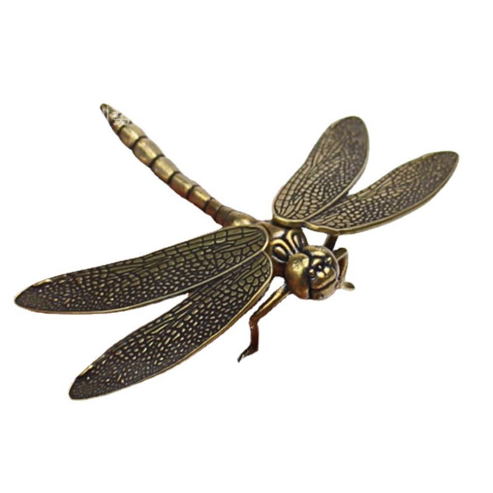 CTRLZS Mini Brass Dragonfly Casting Animal Figurine Retro Style Metal Sculpture Home Desktop Craft Decoration, Fine Workmanship