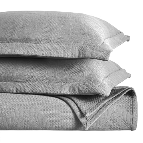 Superior 3 Piece Cotton Bedspread Set, Home Bed Decor, Decorative Bed Spread, 2 Pillow Shams, Medium Weight Blanket Bedspread, Matelasse Coverlet, Bedding Essentials, Peploi Collection, Full, Grey