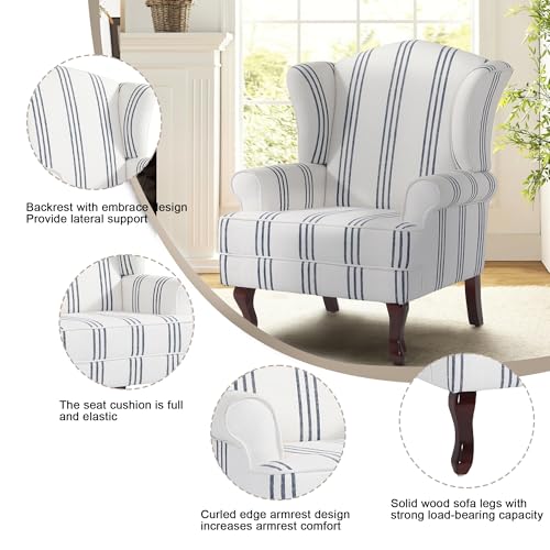 Sillón Retro Tela Rayada Azul Marino miniatura 4