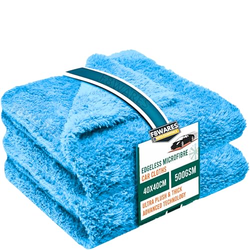 Image of F8WARES 2PK Microfiber Cloth for Car -Edgeless 550 GSM Absorbent Car Cleaning Cloth 40X40 cm - Micro Fiber Cloth for Car Cleaning - Car Washing Clothes Microfiber Towel - Microfiber Cloth for Bike
