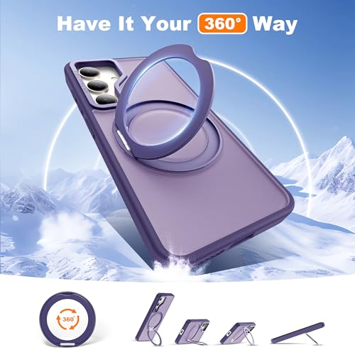 Image of Compatible with Samsung Galaxy S24 Plus Case with 360Rotatable Magnetic Ring Stand Compatible with Mag-Safe Military Protection Matte Translucent Phone Case for Galaxy S24+,Dark Purple