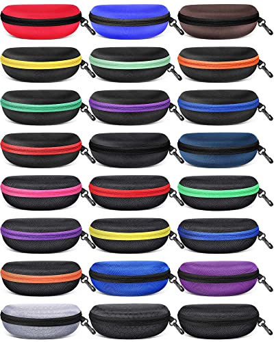 Image of Treela 24 Pcs Sunglasses Case Portable Travel Hard Shell Zipper Frame Summer Eyeglasses Case with Plastic Hook for Women Men