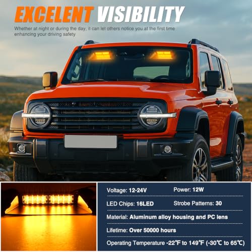 Image of Nilight 16LED Amber Dash Strobe Light Cigarette Lighter Plug | Dual-Switch 2-in-1 Deck Split Flashing Lights for Truck Construction Pickup Interior Front /Rear Windshield Mount 30 Modes