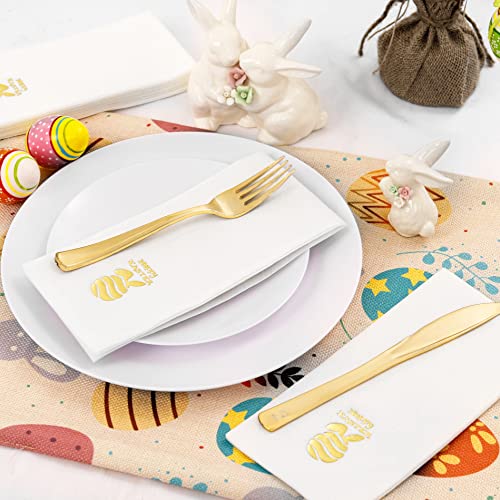 Liyh 50Pcs Easter Guest Napkins Gold Bunny Disposable Hand Towels Soft Linen Feel Paper Disposable Dinner Napkins For Easter Events, Guest Towels Bulk, 16.5X11.8Inch #TOP2