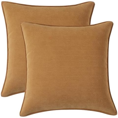 WOMHOPE Throw Pillow Covers Cozy Chenille Square Cushion Cases 18x18 Home Boho Decoration Pillowcases for Bed Couch Bench Sofa Pack of 2 (Ginger) Cover