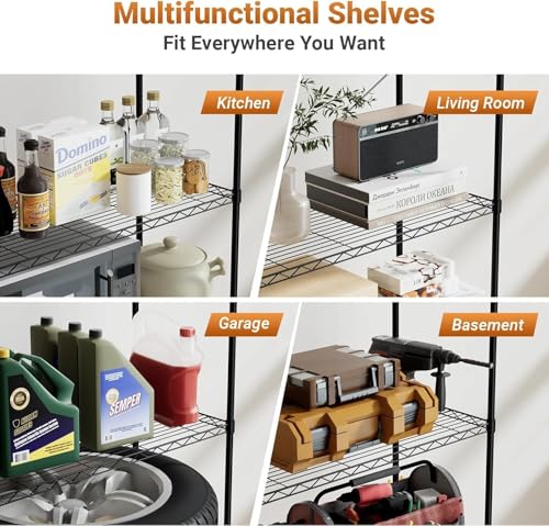 Image of Premium Heavy-Duty 4-Tier Chrome Metal Wire Storage Rack Shelf Organizer | Adjustable Multipurpose Freestanding Shelving Unit for Home, Office, Kitchen | Size 14 inch D x 24 inch W x 48 inch H Inch