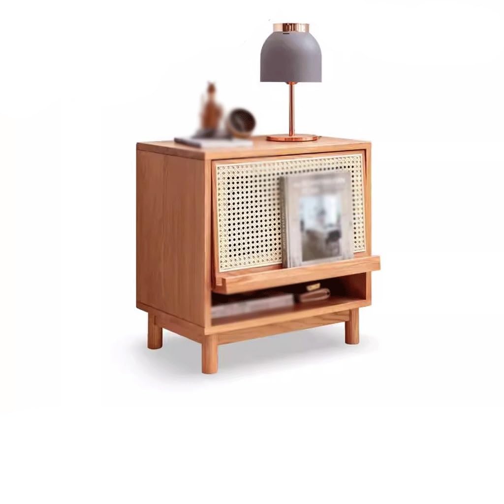 BHGFYXBS End Table Side Table Solid Wood Rattan Side Table Living Room Small Table Sofa Side Cabinet Nordic Bedroom Storage Bedside Table Sofa Side Table,B-55 * 38 * 58cm