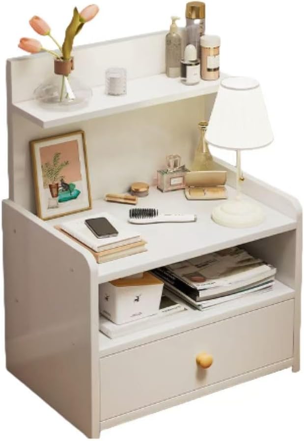 引き出し付きベッドサイドテーブル 収納付きサイドテーブル、寝室、リビングルーム、木製、小物用引き出し付き、組み立て簡単、木製、コンパ