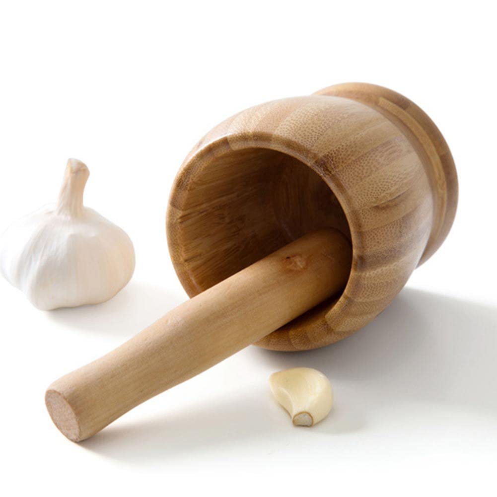 Jauhmui Mortaio e Pestello in Legno Grande per Spezie Aglio Utensili Cucina
