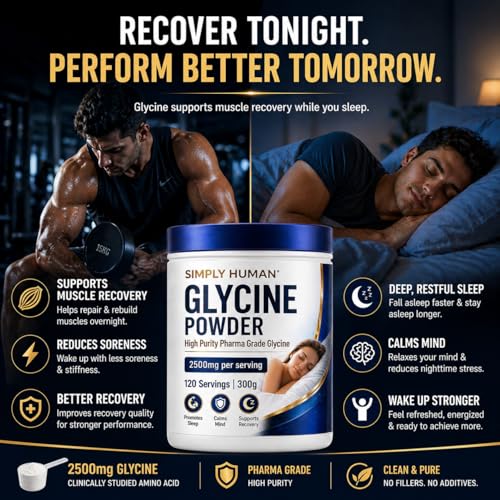 Image of Simply Human 100% Pure Pharma Grade Glycine Powder 300g | Neurotransmitter Amino Acid | Sleep, Calmness & Relaxation Support | Single Ingredient Supplement
