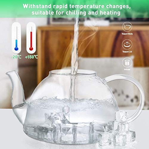 Bule, bule de chá de vidro de borosilicato de 1200 ml com filtro de chá infusor de aço inoxidável pa