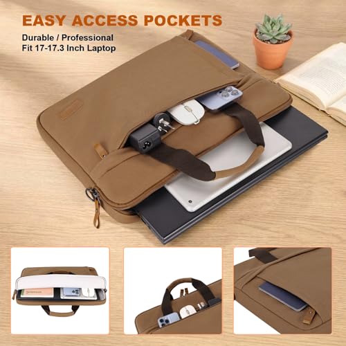 Image of ESTARER Laptop Bag 17-17.3 Inch, Computer Bags for Men Water-resistant Canvas Laptop Case Slim Laptop Sleeve Fits Hp /Dell /Asus /Lenovo /Acer, Brown