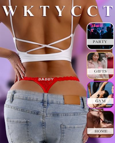 Image of Sexy Underwear for Women Lace Panties Sexy Thong with Funny Rhinestone Letters for Couple Gifts