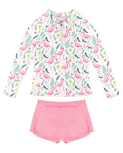 WOWENY Girls Rash Guard Swimsuit 2 Piece Long Sleeve Bathing Suits UPF 50+ Swimwear Rashguard Set for 6-14 Years