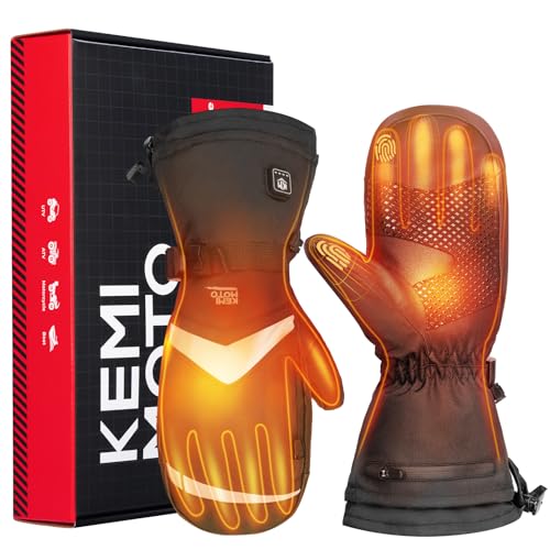 KEMIMOTO Heated Mittens for Men Women Rechargeable, Ski Mittens with Electric Battery 2pcs 7.4V...