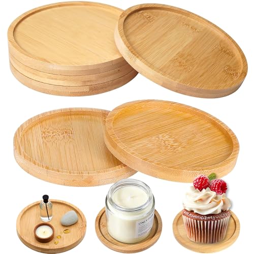 Kerzenuntersetzer Holz,6 Stück Holzuntersetzer Rund Untersetzer 10cm Bambus Kerzenhalter,Teetassenhalter,Kaffeetassenhalter,Candle Coaster Kerzenteller für Kerzenständer,Dekorationen