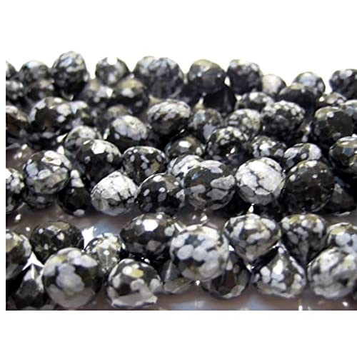Perles jaspe flocon et obsidienne 9x9mm, briolettes oignons facettées pour création artisanale - 3