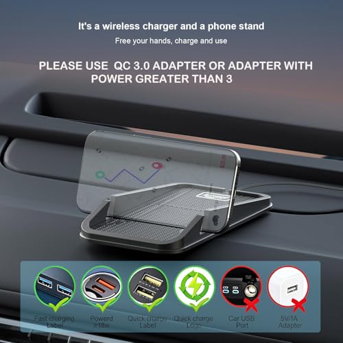 Image of Wireless car Charger Charging pad,POLMXS No-Slip Wireless Phone Charger for car Cell Phone Cordless Charging mat Compatible with iPhone 16 /15 /14 /13 /12 Galaxy S23 S22 S21 Note10(C17)