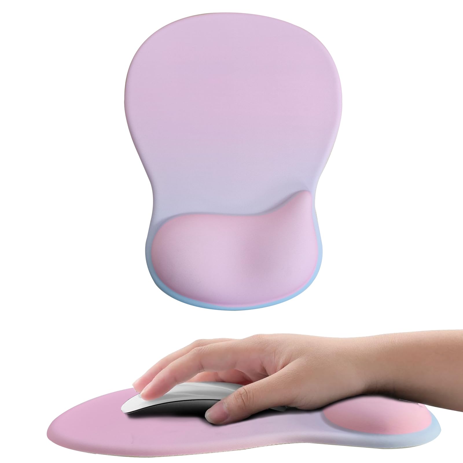 Uwiyo Gel Mouse Mat with Wrist Support, Ergonomic Mouse Pad with Gel Foam Wrist Rest Support Washable Mousepad with Non-Slip PU Base for Office Home for PC Laptop Computer Mice (Pink-Blue) โ image 1