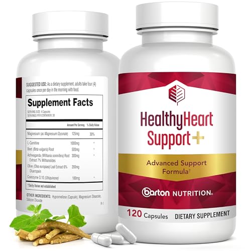 HealthyHeart Support+ 6-in-1 Heart Health Supplements with Ashwagandha, CoQ10, Beet Root, Olive Leaf, Magnesium & L-Carnitine, Made in USA, Doctor-Formulated –120 Capsules, 1 Month Supply