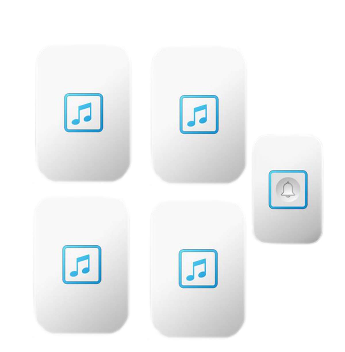 Timbres inalámbricos, kit de timbre de puerta a prueba de agua Alcance de más de 1000 pies 60 timbres 5 Volumen ajustable inteligente con 4 receptores enchufables Timbre de puerta, blanco (blanco)