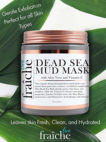 Live Fraiche Organic Dead Sea Mud Mask Facial & Body Cleanser- 8.8Oz -Fight Breakouts Acne Blackheads & Reduce Pores/Lines/Wrinkles - Pure & Natural To Tighten & Tone See Clearer Brighter Younger Skin #TOP6