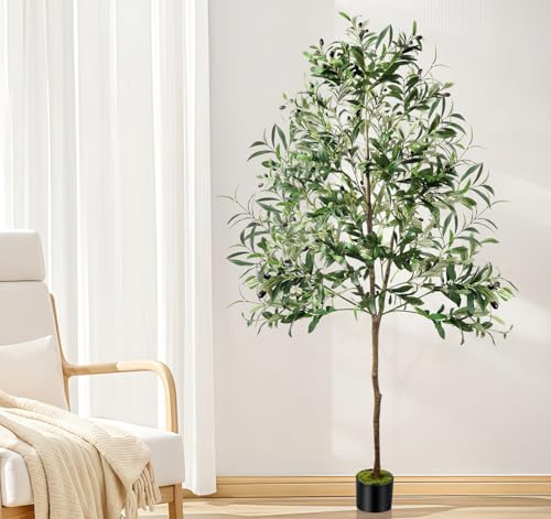 Lindahandel Olivenbaum Künstlich, 180cm Kunstpflanzen Groß, Fake Olivenbaum mit Kunstmoos zum Dekorieren, Artificial Olive Tree im Topf Oliven Baum Künstlich für Wohnzimmer Büro Mediterrane Deko