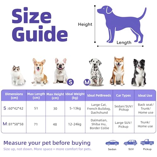 Petprsco Tragbare Hundebox, zusammenklappbare Hunde-Reisebox, 81 x 58 x 58cm, mit weicher Decke, Faltbarer Schüssel und einem Kotbeutel mit Spender für mittelgroße und große Hunde