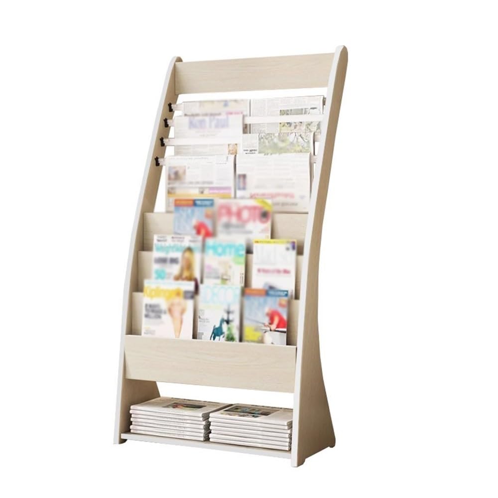 Jianjunchaling White Wooden Floor-Standing Bookshelf Magazine Rack Office Newspaper Promotional Materials Display Racks For Office, Trade Show, Exhibitions(White)