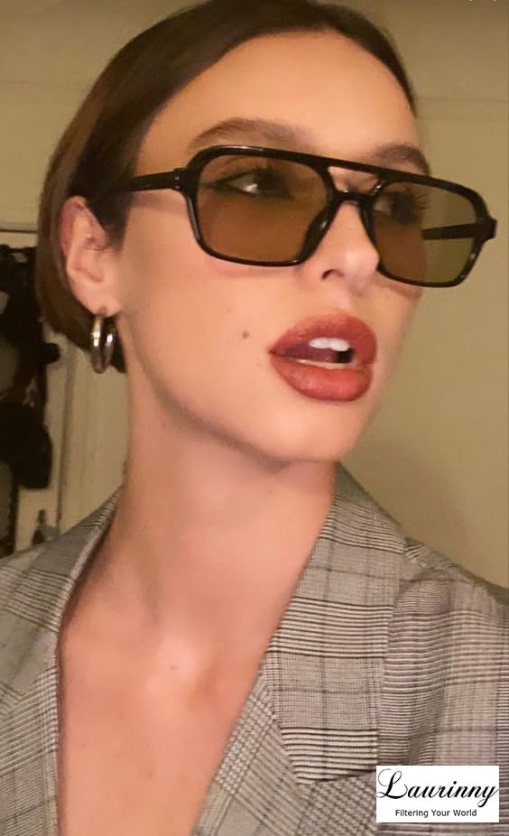 Retro Aviator Sunglasses for Women Men Trendy Rectangle Tinted Sun glasses Vintage 70s Shades - Image 2