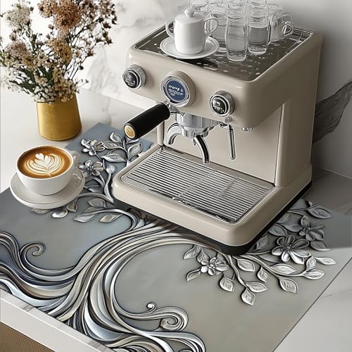 Image of HOMETITUTE Silver Floral Tree of Life Stove Covers 28x20 Diatomite Mat