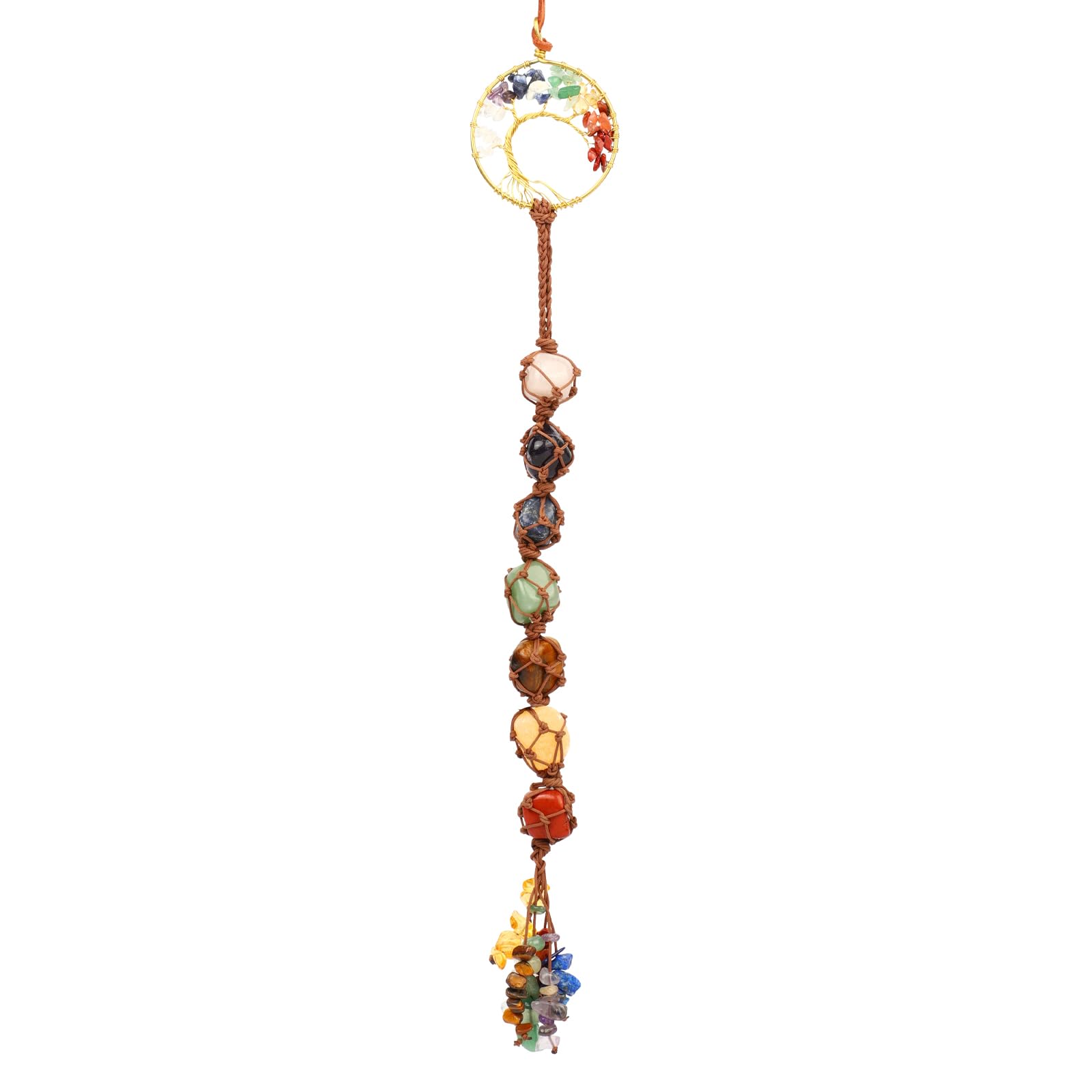 Chakra Healing Crystal Stone Hanging Decorations, Tree of Life Tandem Natural Quartz Gemstone Pendant Ornaments for Home Garden Windows Cars, Spiritual Gifts for Women 1