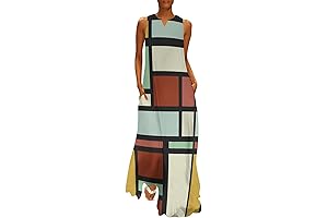 Mondrian Geometric Print Maxi Dress with Pockets