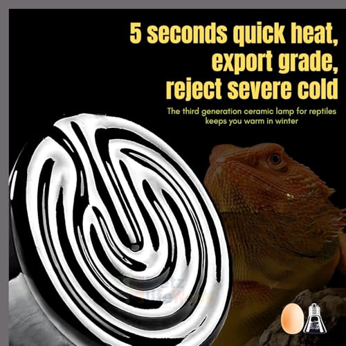 Image of VAYINATO Reptile Ceramic Heat Emitter Lamp | No-Light Heating Bulb for Lizards, Snakes, Tortoises | Long-Lasting Heat Source for Terrariums & Vivariums | Silent & Safe (Black) (100W)