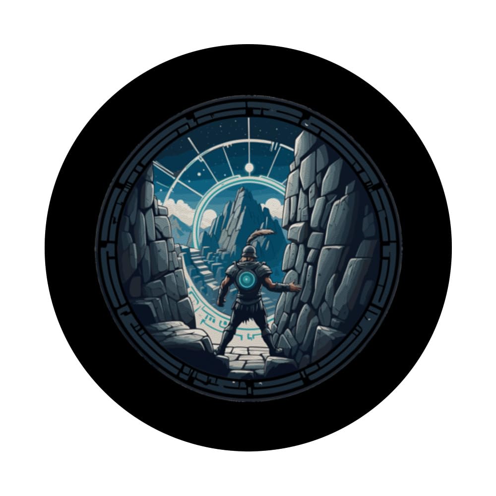 a Samurai-warrior stepping thru a star-gate to another realm PopSockets Swappable PopGrip, Black - Image 3