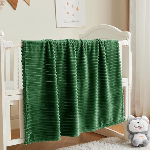Image of BEDELITE Baby Blankets for Boys Girls 30"x 40" - 3D Ribbed Jacquard Cute Fuzzy Fleece Blanket, Warm and Breathable Soft Cozy Infant Toddler Blanket for Newborn All Seasons Suitable, Dark Green