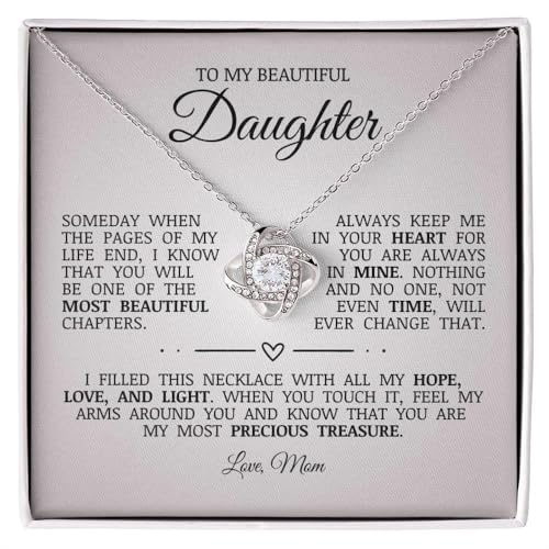To My Beautiful Daughter - Always Keep Me In Your Heart, Love Knot Necklace with Meaningful Message Card, Precious Jewelry Gift for Daughter, Ideal Gift for Birthday Christmas, Sentimental Gift for Daughter from Loving Mom3