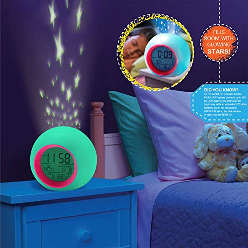 Kids Alarm Clock,Moon Stars Projector Alarm Clock,Digital Alarm Clock Ok To Wake For Toddler Kid Alarm Clock,7 Color Changing Night Light Kids To Wake Up At Bedroom Loud Clock For Girls Boys Gifts #TOP5