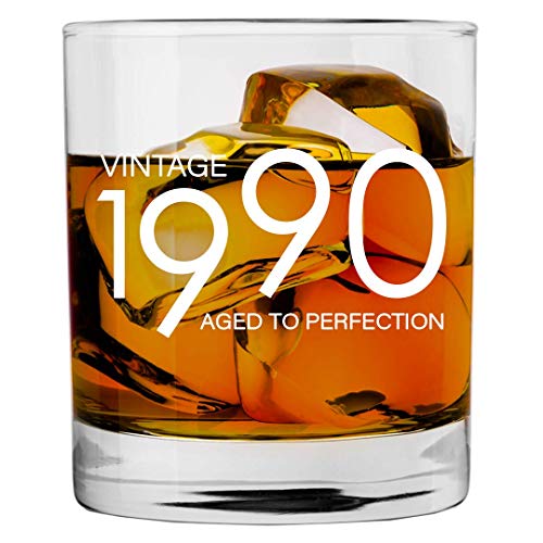 1990 30th Birthday Gifts for Men Women - 11 oz Whiskey Bourbon Lowball
