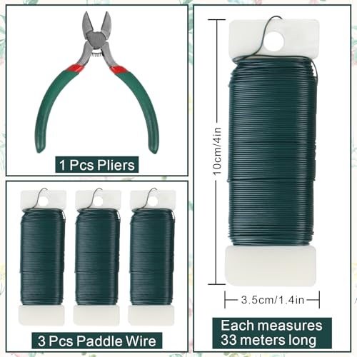 3 pack 110 yards green floral wire 22 gauge with wire cutter ideal for crafts christmas wreaths tree garland amp floral arrangements