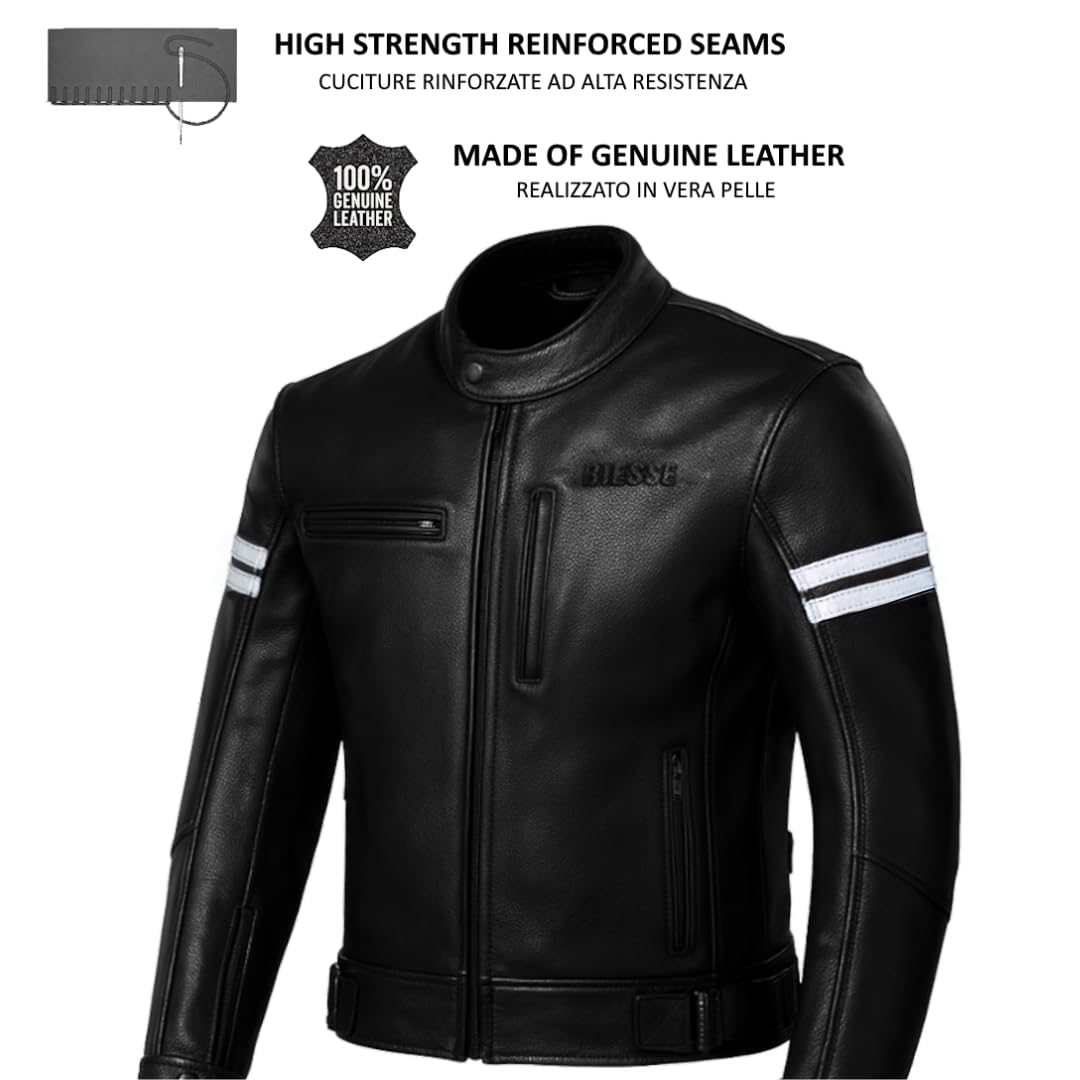 BI ESSE - Chaqueta de cuero para moto, estilo vintage, con protecciones, chaqueta certificada