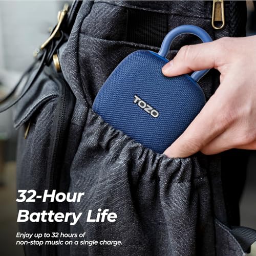 Image of TOZO PE1 Portable Bluetooth Speakers 32H Playtime with Adjustable Carabiner | IPX8 Waterproof for Shower, Punchy Bass Audio, Mini Wearable Wireless Speaker with Buckle for Home, Outdoor and Travel