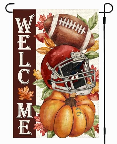 RABUSOFA Fall Garden Flag 12x18 Inch Double Sided Outside Football Maple Leaves Welcome Autumn Pumpkin Seasonal Thanksgiving Holiday Yard Outdoor Flag