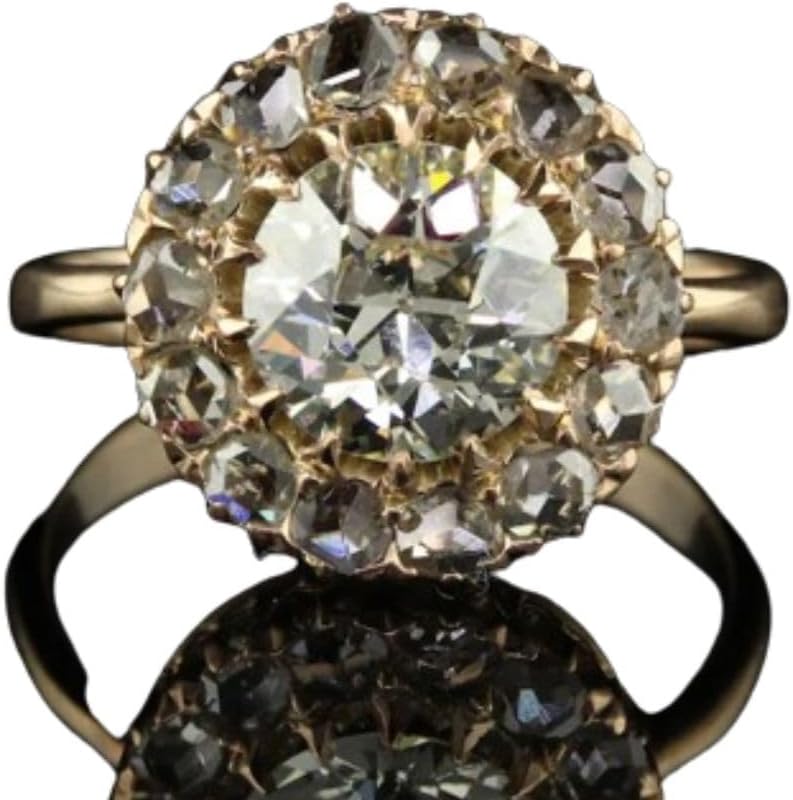 2 Ct Round Cut Diamond Vintage Style Cluster Halo Edwardian Engagement Ring For Women 14K Yellow Gold Plated Antique Art Deco Wedding Jewelry 925 Sterling Silver Handmade Proposal Ring