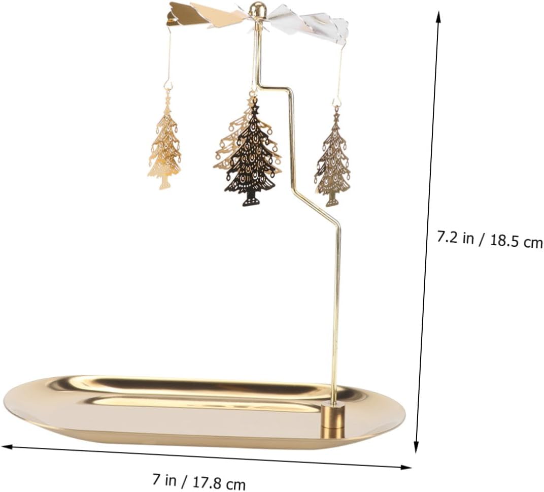 Luxshiny Christmas Tree Candle Holder Rotating Tealight Stand with Small Golden Tray Christmas Desktop Adornment for Holiday Table Centerpiece Decoration