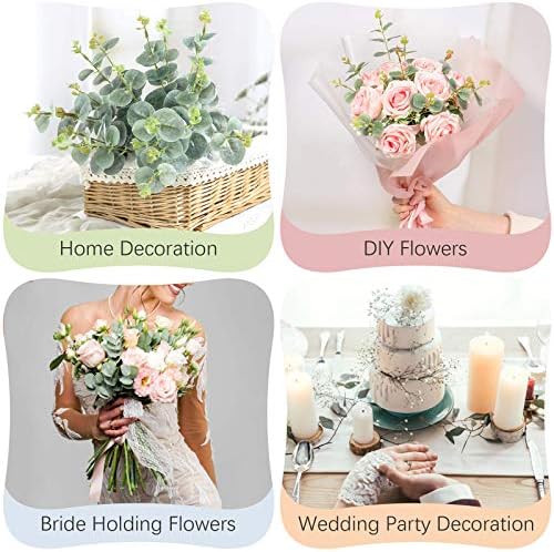 Hjyokuso 20Pcs Artificial Eucalyptus Leaves Faux Greenery Stems Fake Dried Silver Dollar, Plastic Plants for Holiday Greens, Party, Wedding, Garden, Home, Office, Outdoor & Indoor Decor (Grey Green)