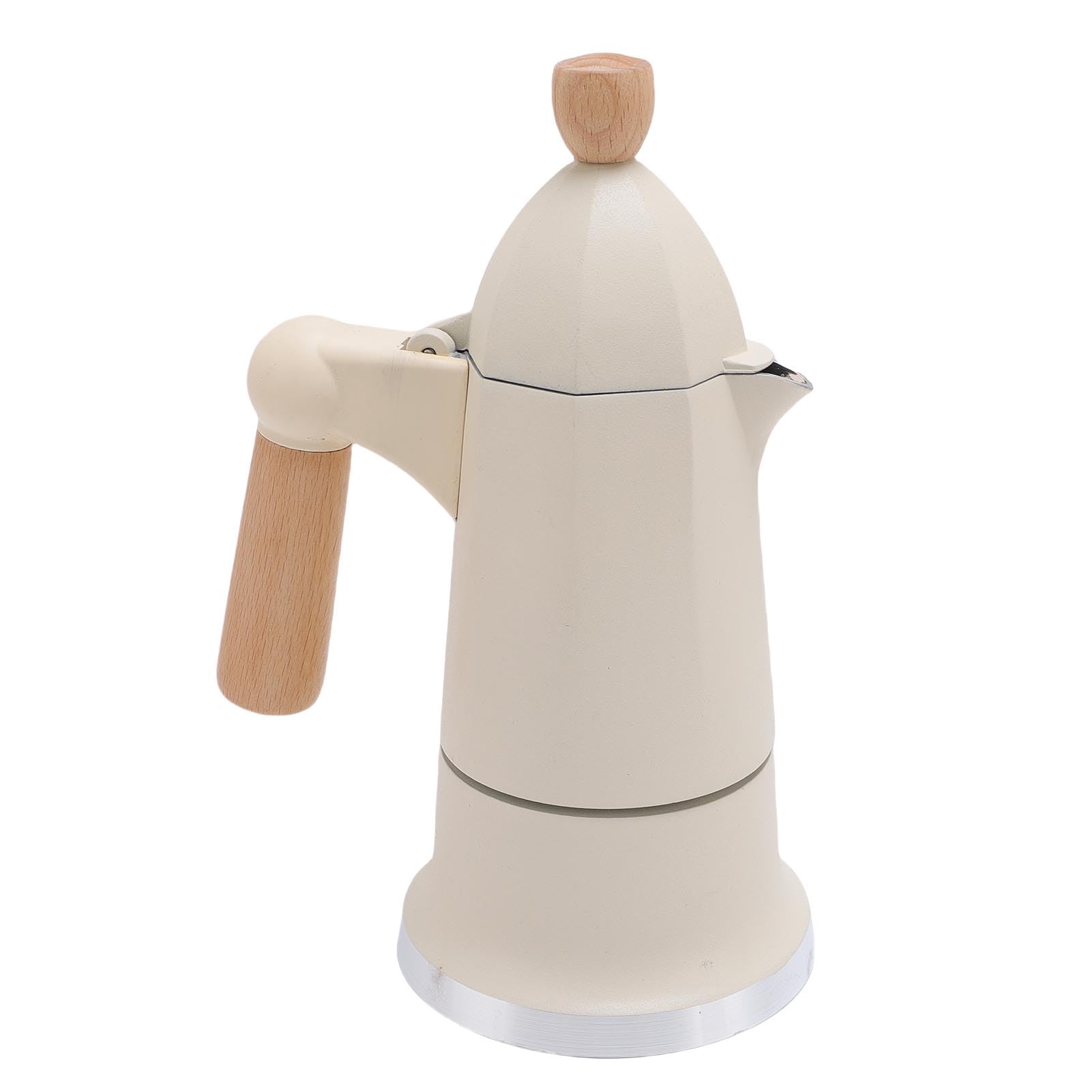 SIXRUN Aluminum Alloy Octagonal Percolator Coffee Pot Maker with Safety Valve and Beech Wood Handle (White)