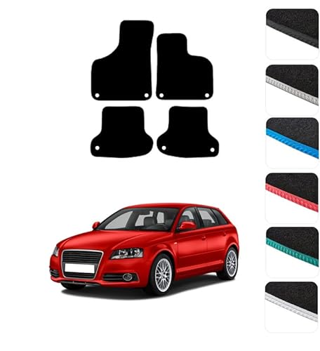 GCM - Car Floor Mats for Audi A3 & S3 Hatchback 3dr Manual 2003-2012 Full Coverage Floor Protection - Anti Slip & Fit Car Mat with Clips Easy to Clean Car Carpet for All-Weather- Black Edging, Carpet