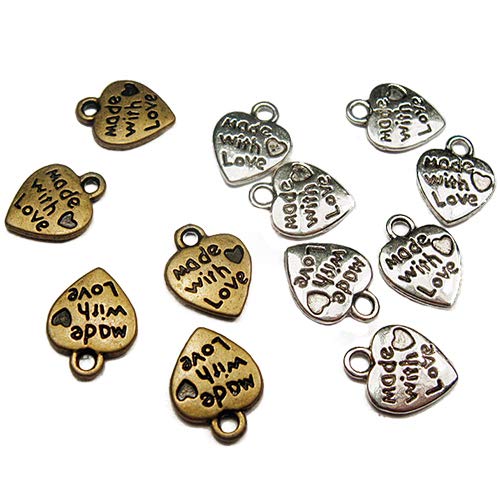 lyhhai 50 Piezas bañado en Plata/Oro Hecho a Mano Herramientas con Amor en Forma de corazón DIY Charms