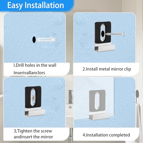 Image of 8PCS-Metal Mirror Holder Clips J Type Stainless Steel Wall Mounting Hardware Heavy Duty Hangers Retainer Clips with Screws for Frameless Mirror Billboard Displays Wall Tile Hooks